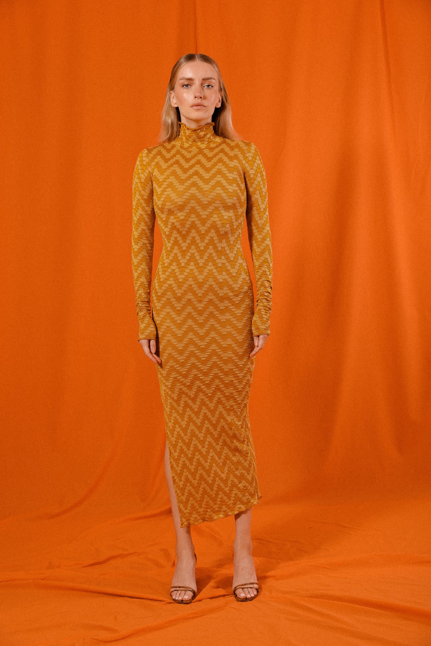 Chevron Turtleneck Longsleeve Dress