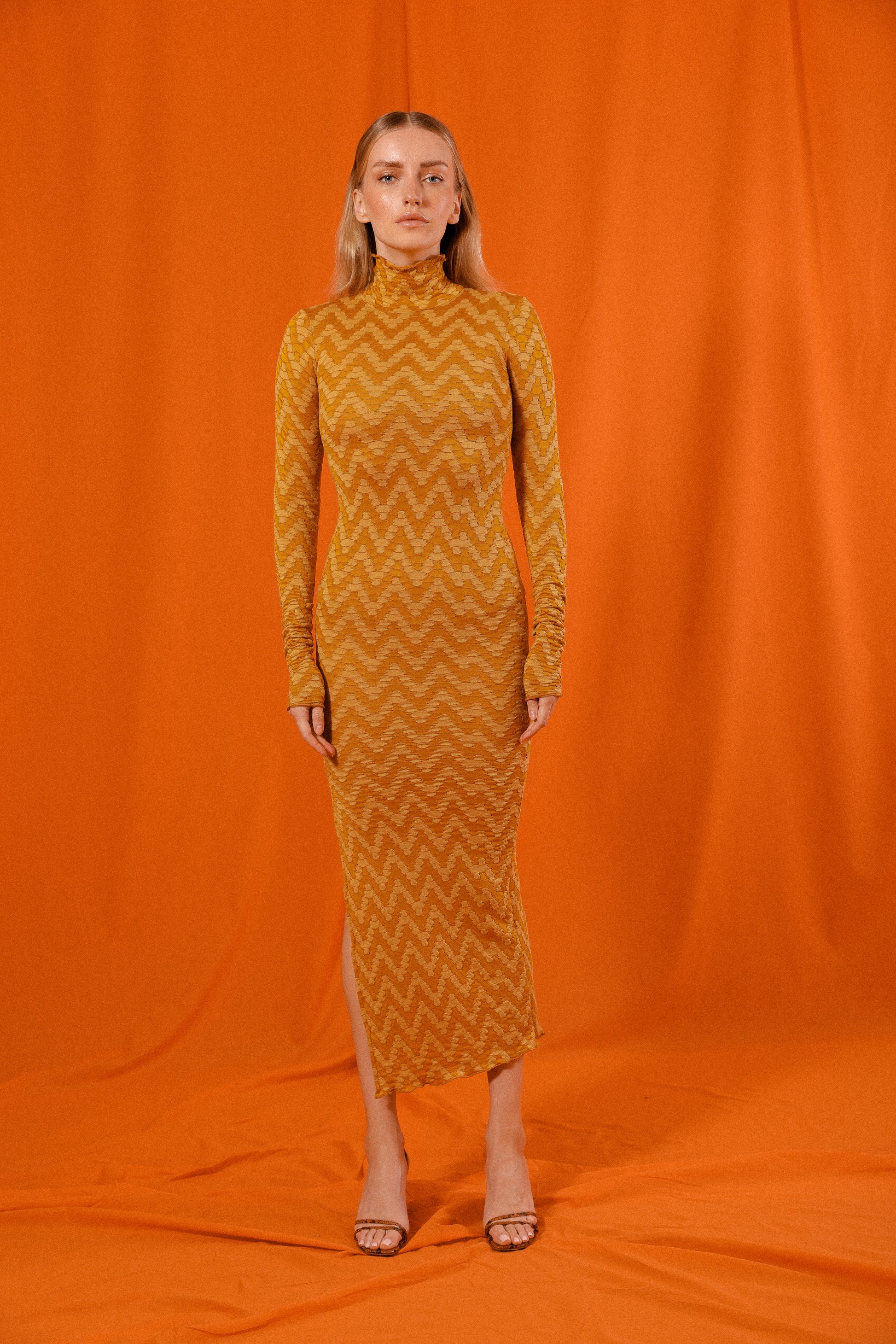 Chevron Turtleneck Longsleeve Dress